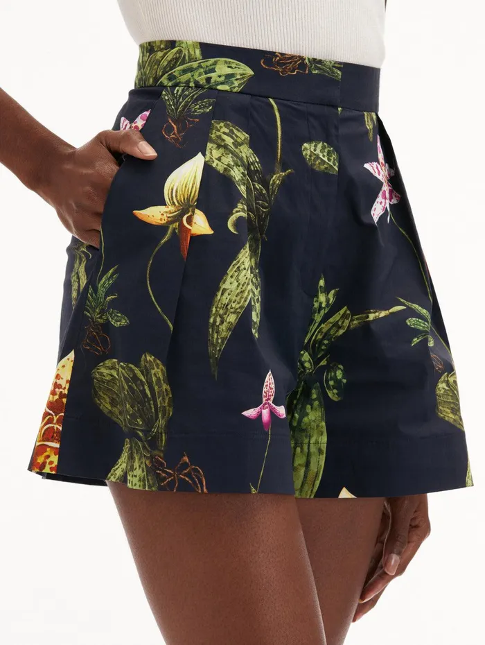 Orchid Cotton Poplin Wide Leg Shorts Navy Multi Women Oscar De La Renta Pants and Skirts Orchid Cotton Poplin Wide Leg Shorts Navy Multi Women Oscar De La Renta Pants and Skirts