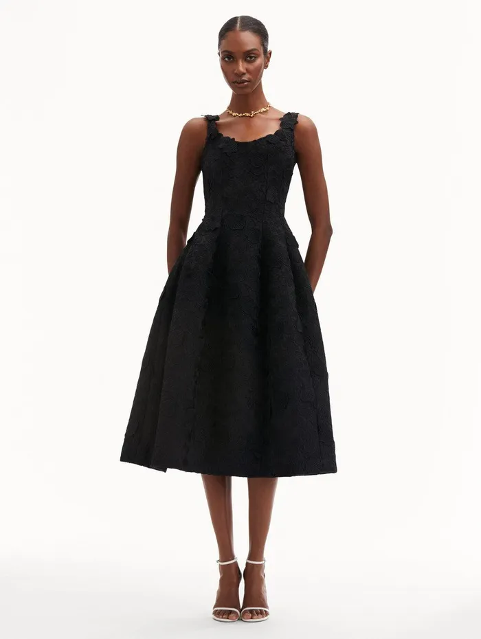 Orchid Embroidered Guipure Dress Black Women Oscar De La Renta Dresses Orchid Embroidered Guipure Dress Black Women Oscar De La Renta Dresses