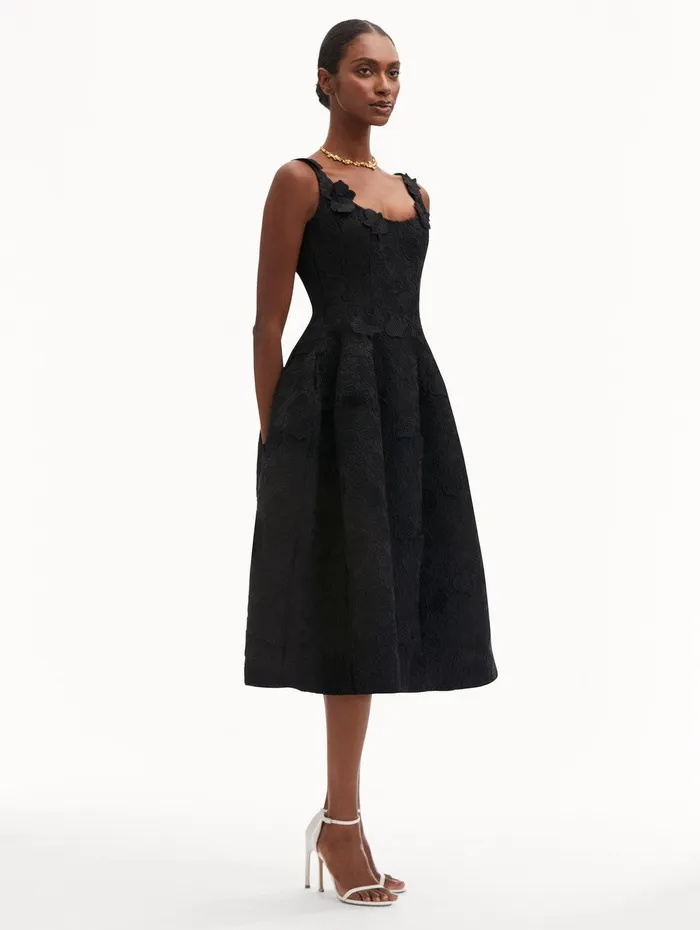 Orchid Embroidered Guipure Dress Black Women Oscar De La Renta Dresses Orchid Embroidered Guipure Dress Black Women Oscar De La Renta Dresses