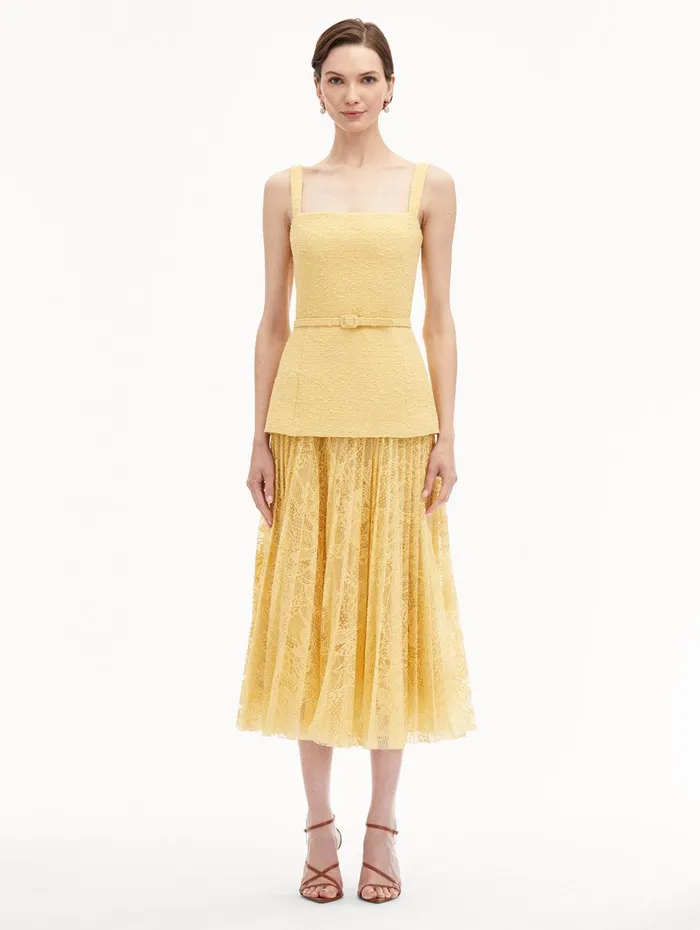 Orchid Guipure and Tweed Dress Banana Women Oscar De La Renta Dresses Orchid Guipure and Tweed Dress Banana Women Oscar De La Renta Dresses