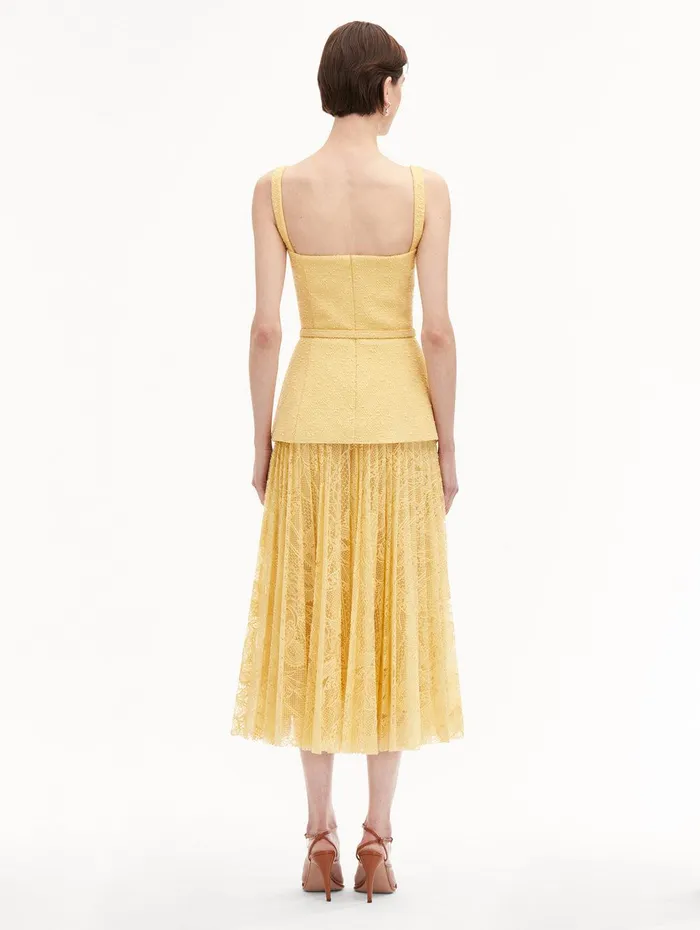 Orchid Guipure and Tweed Dress Banana Women Oscar De La Renta Dresses Orchid Guipure and Tweed Dress Banana Women Oscar De La Renta Dresses