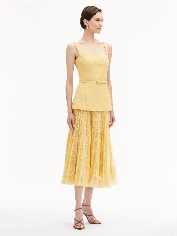 Orchid Guipure and Tweed Dress Banana Women Oscar De La Renta Dresses Orchid Guipure and Tweed Dress Banana Women Oscar De La Renta Dresses