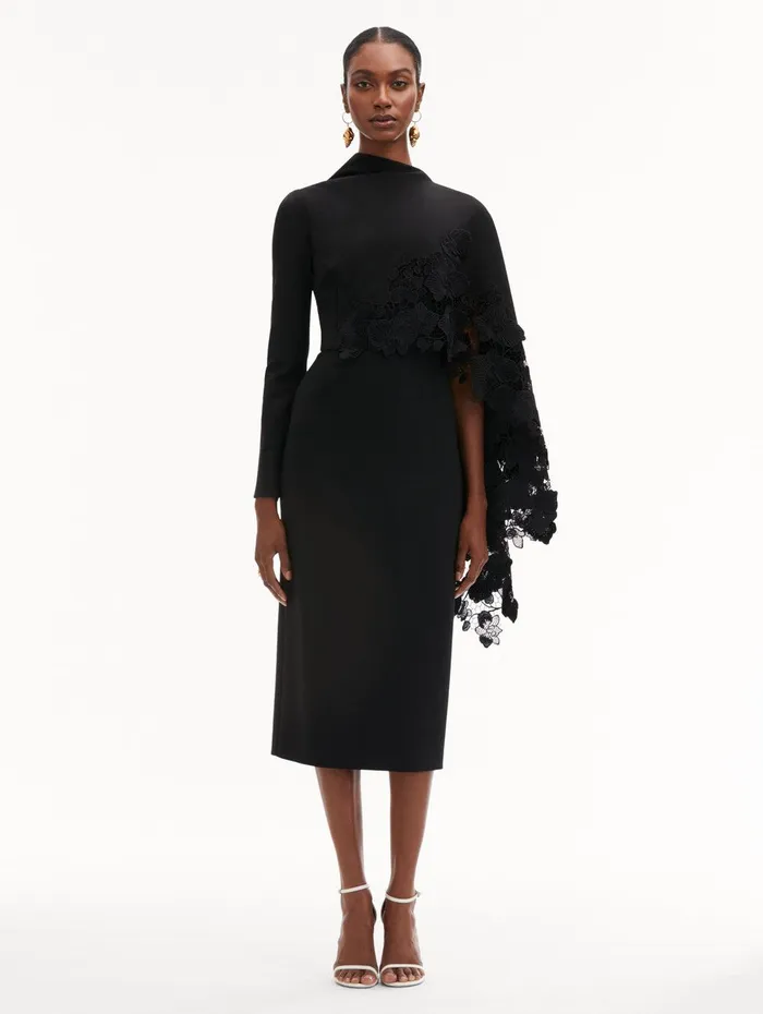 Orchid Guipure Cape Midi Dress Black Women Oscar De La Renta Dresses Orchid Guipure Cape Midi Dress Black Women Oscar De La Renta Dresses