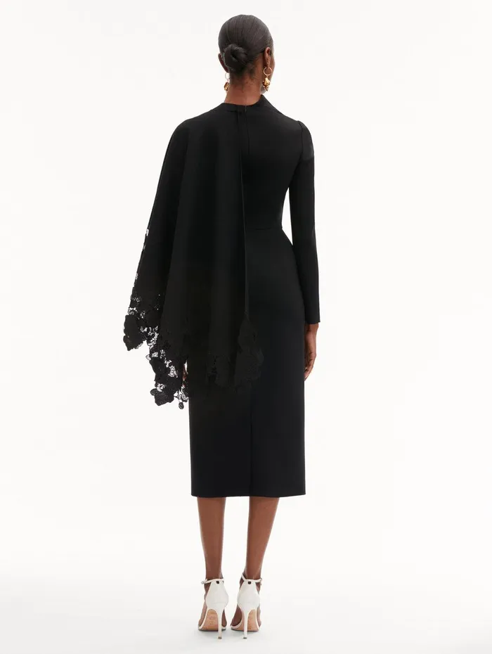 Orchid Guipure Cape Midi Dress Black Women Oscar De La Renta Dresses Orchid Guipure Cape Midi Dress Black Women Oscar De La Renta Dresses
