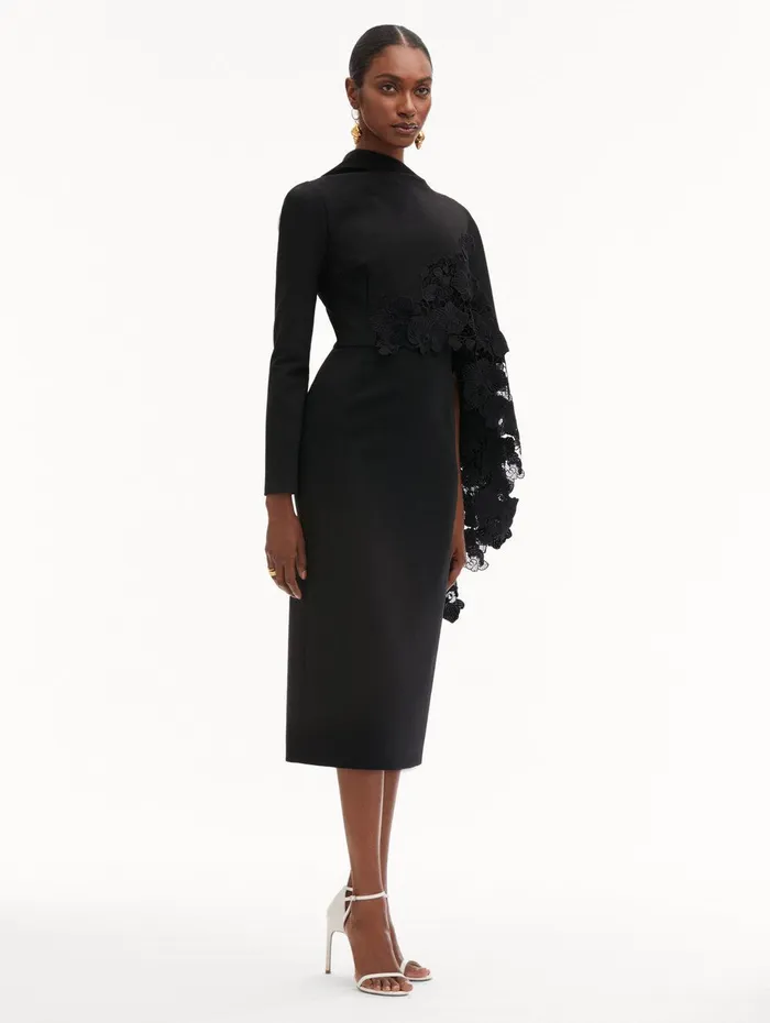 Orchid Guipure Cape Midi Dress Black Women Oscar De La Renta Dresses Orchid Guipure Cape Midi Dress Black Women Oscar De La Renta Dresses
