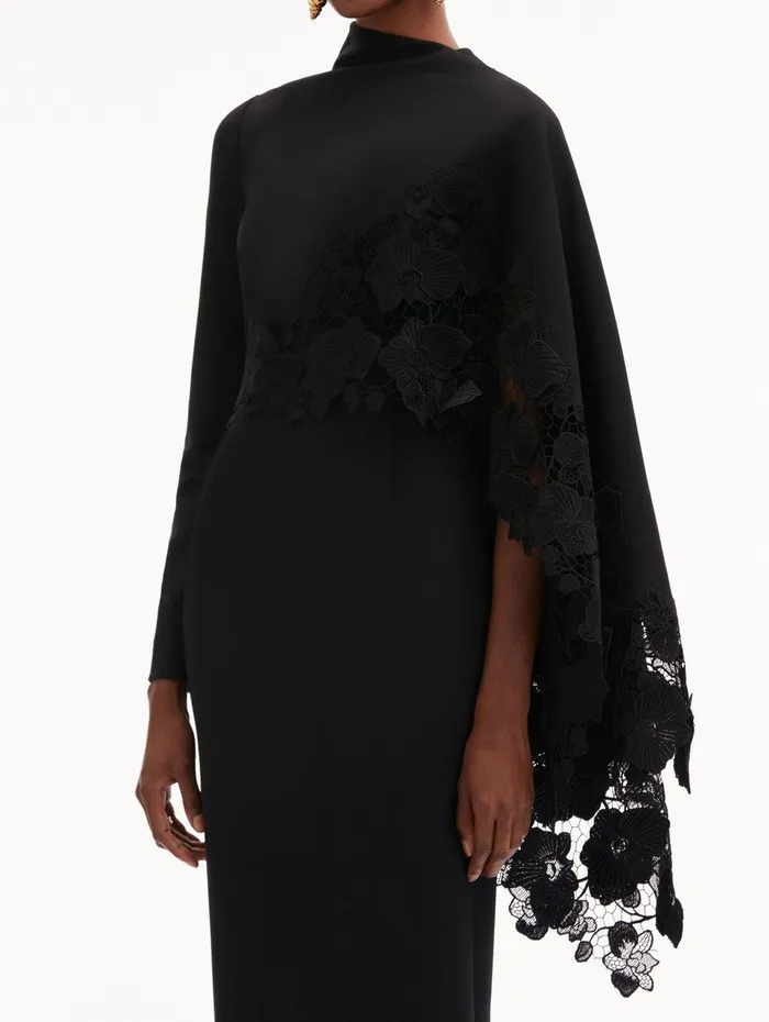 Orchid Guipure Cape Midi Dress Black Women Oscar De La Renta Dresses Orchid Guipure Cape Midi Dress Black Women Oscar De La Renta Dresses