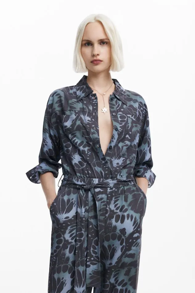 Pants Women Desigual Flowy Printed Jumpsuit Black