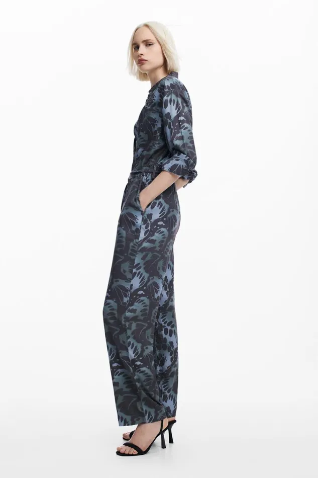 Pants Women Desigual Flowy Printed Jumpsuit Black