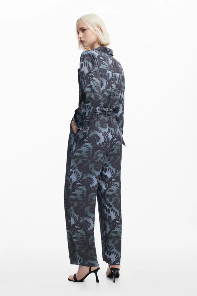 Pants Women Desigual Flowy Printed Jumpsuit Black