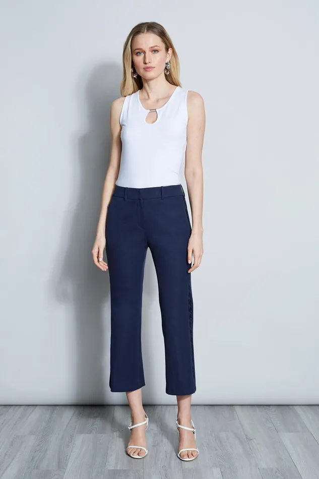 Pants Women Elie Tahari Embroidered Cropped Pant NAVY YARD