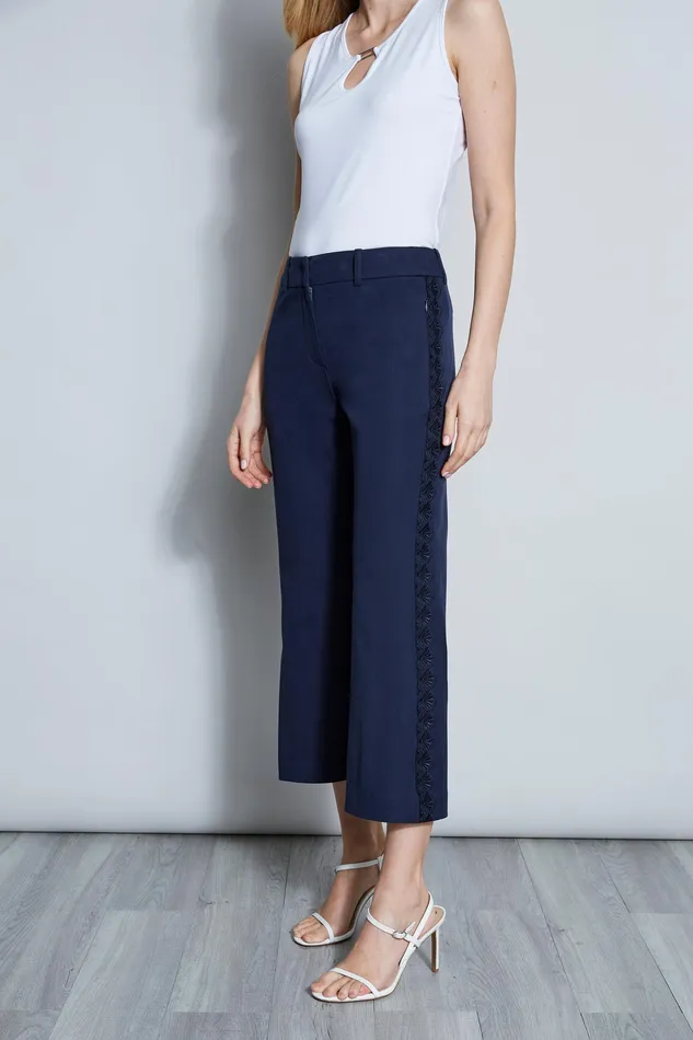 Pants Women Elie Tahari Embroidered Cropped Pant NAVY YARD