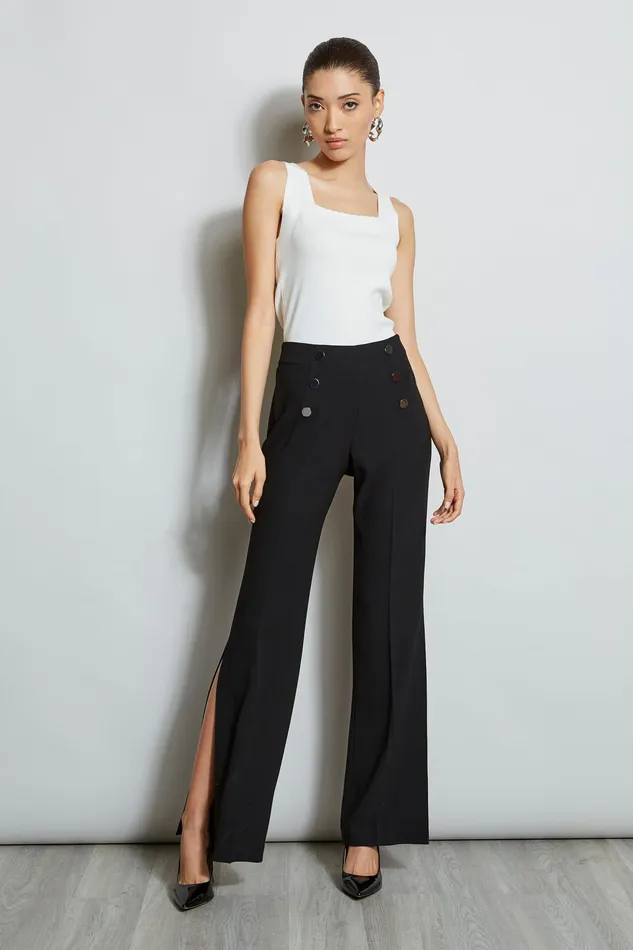 Pants Women Elie Tahari Slit Button Pant BLACK