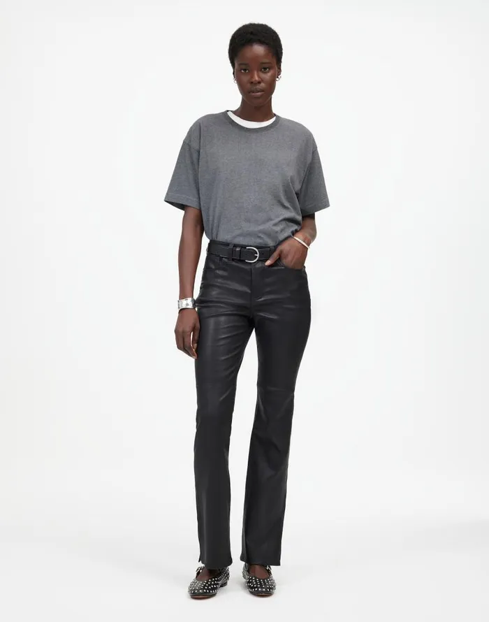 Pants Women Madewell Kick Out FullLength Pants In Leather True Black
