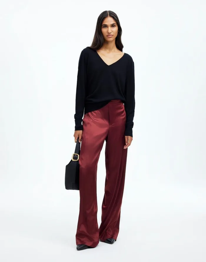 Pants Women Madewell PullOn Straight Pants In Stretch Satin Cabernet