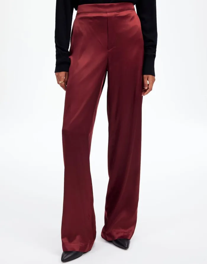 Pants Women Madewell PullOn Straight Pants In Stretch Satin Cabernet