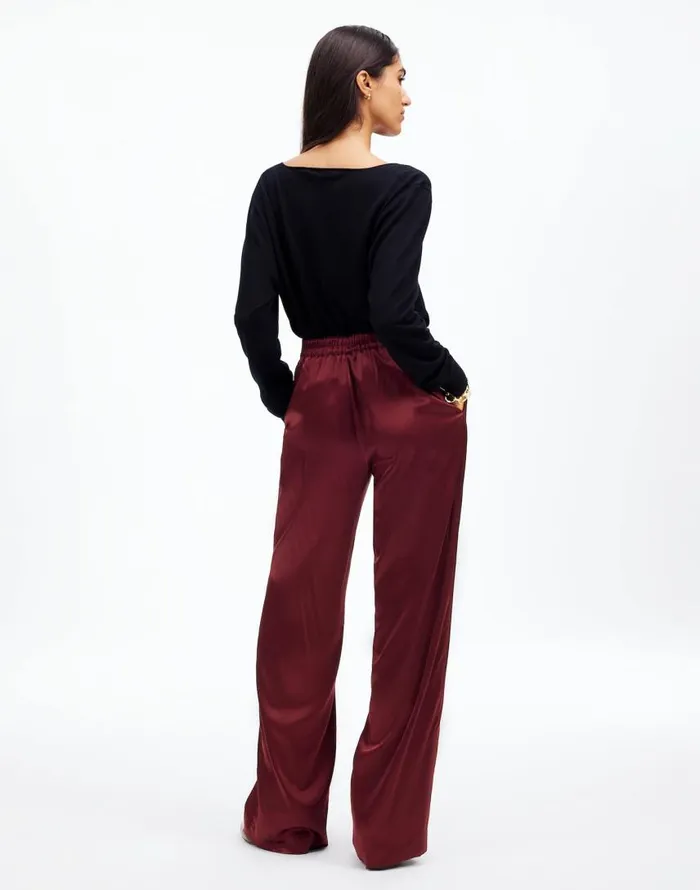 Pants Women Madewell PullOn Straight Pants In Stretch Satin Cabernet