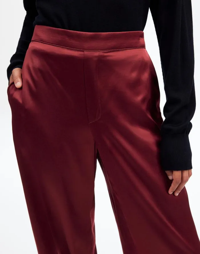 Pants Women Madewell PullOn Straight Pants In Stretch Satin Cabernet
