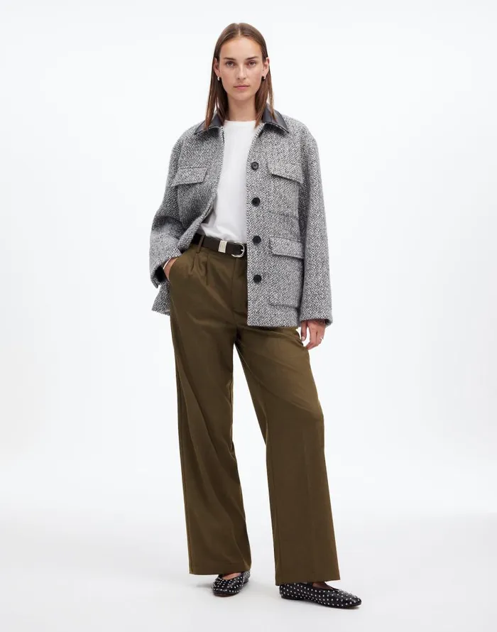 Pants Women Madewell The Harlow WideLeg Pant In Flannel Dark Olive Melange