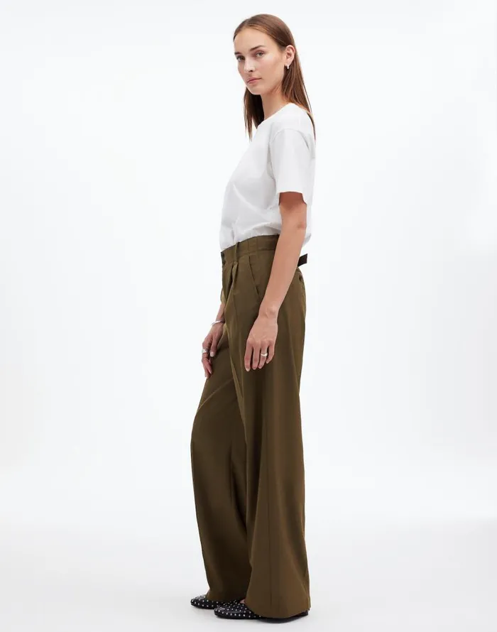 Pants Women Madewell The Harlow WideLeg Pant In Flannel Dark Olive Melange