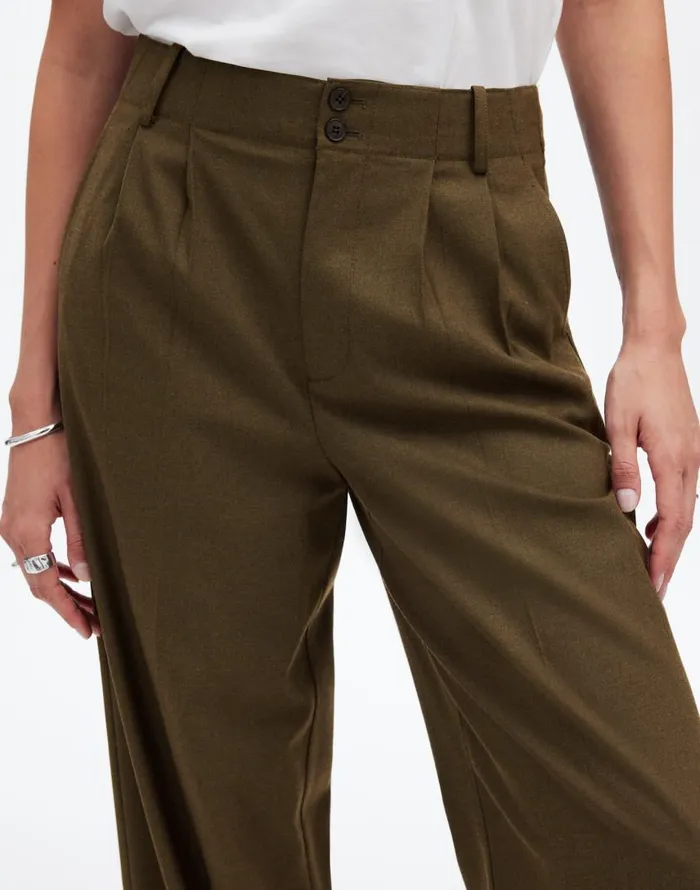 Pants Women Madewell The Harlow WideLeg Pant In Flannel Dark Olive Melange