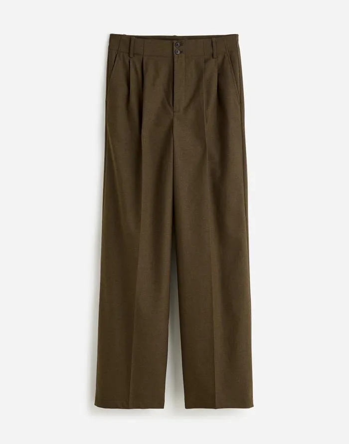 Pants Women Madewell The Harlow WideLeg Pant In Flannel Dark Olive Melange