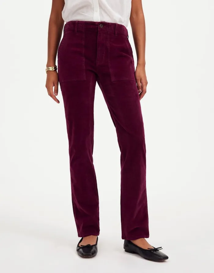 Pants Women Madewell The Slim Straight Utility Pant In Garment Dye Corduroy Bordeaux