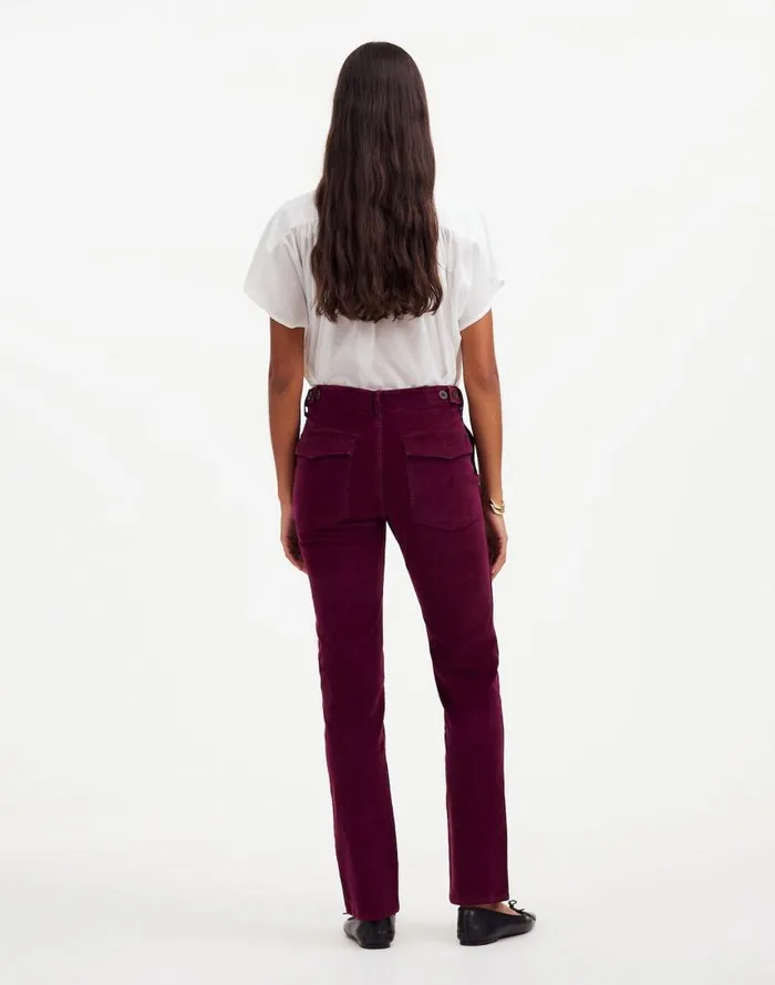 Pants Women Madewell The Slim Straight Utility Pant In Garment Dye Corduroy Bordeaux