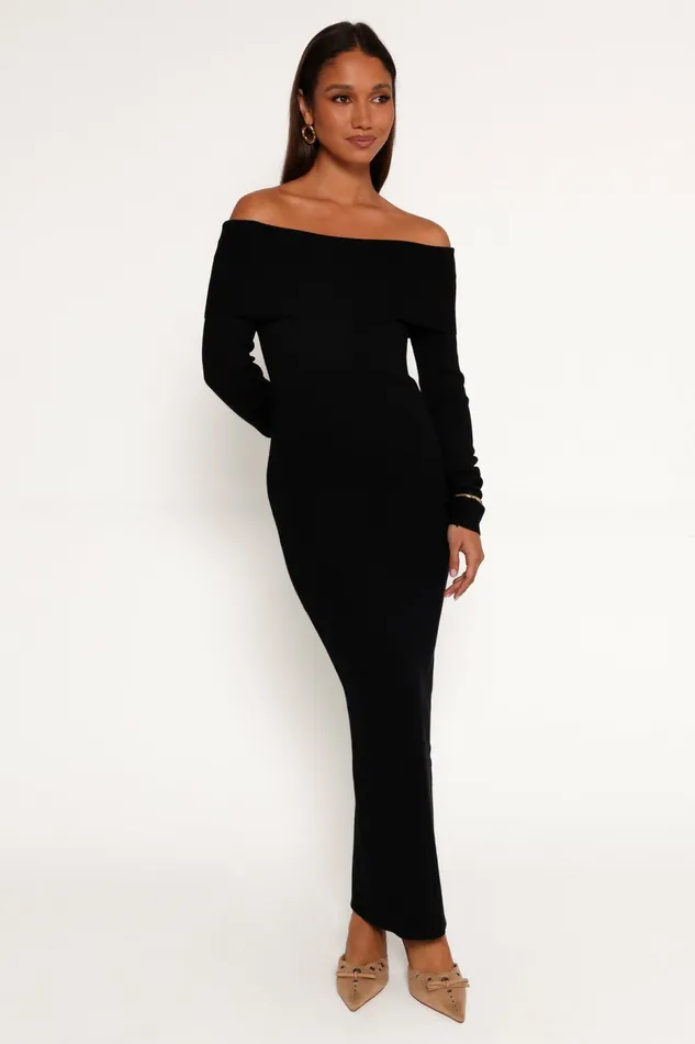 Petal and Pup Archie Off The Shoulder Midi Dress Black Women Winter Dresses