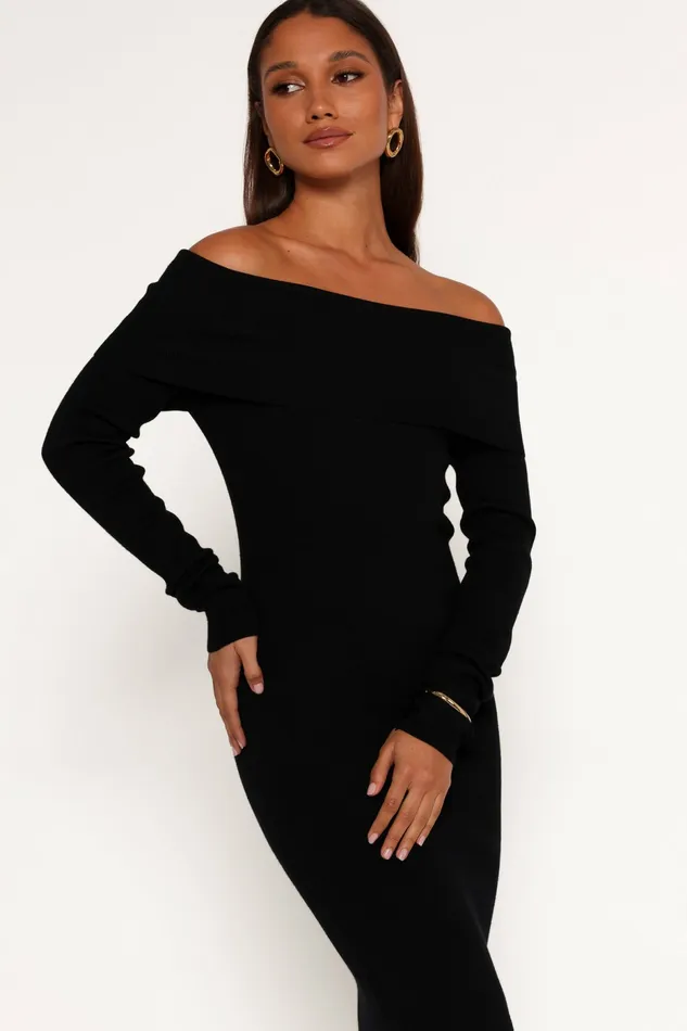 Petal and Pup Archie Off The Shoulder Midi Dress Black Women Winter Dresses