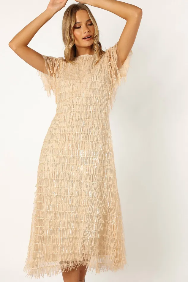 Petal and Pup Event Dresses Women Kala Textured Maxi Dress Beige
