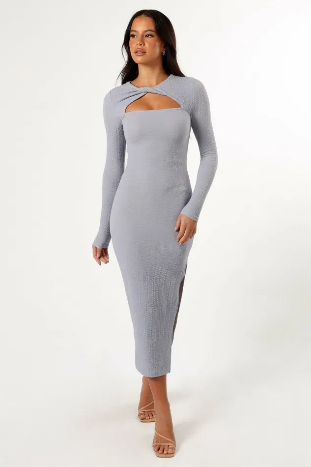 Petal and Pup Laney Long Sleeve Midi Dress Grey Women Winter Dresses
