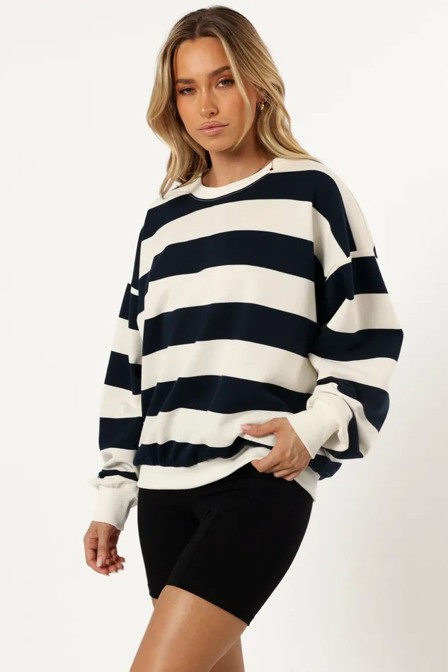 Petal and Pup Loungewear Women Karra Oversized Stripe Sweatshirt CreamNavy
