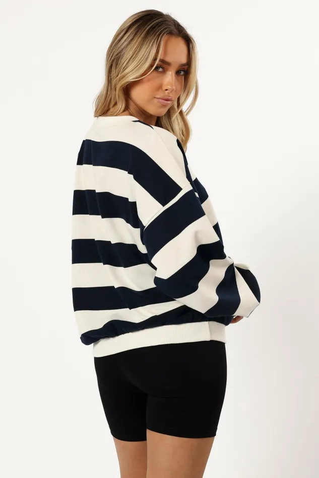 Petal and Pup Loungewear Women Karra Oversized Stripe Sweatshirt CreamNavy
