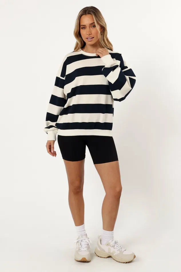 Petal and Pup Loungewear Women Karra Oversized Stripe Sweatshirt CreamNavy