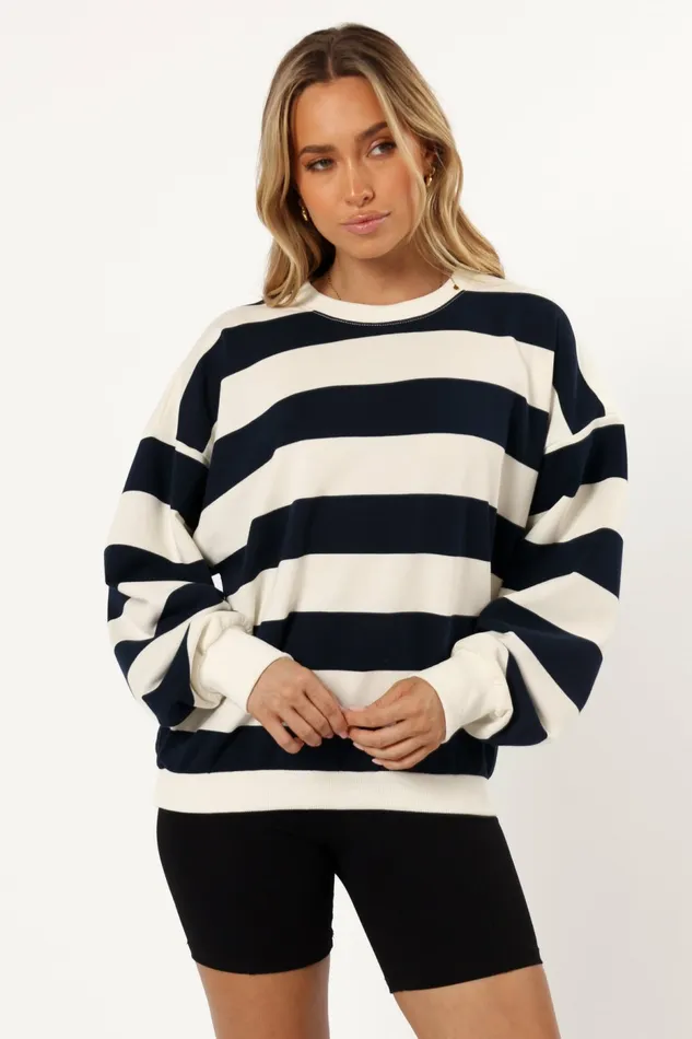 Petal and Pup Loungewear Women Karra Oversized Stripe Sweatshirt CreamNavy