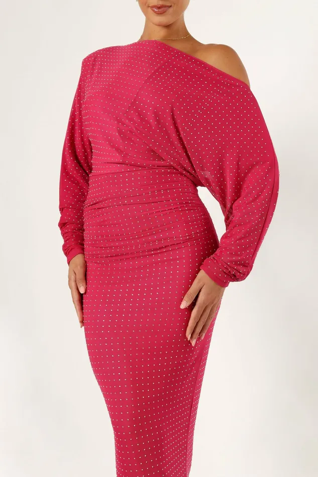 Petal and Pup Off The Shoulder Dresses Women Loeve Long Sleeve Midi Dress Pink