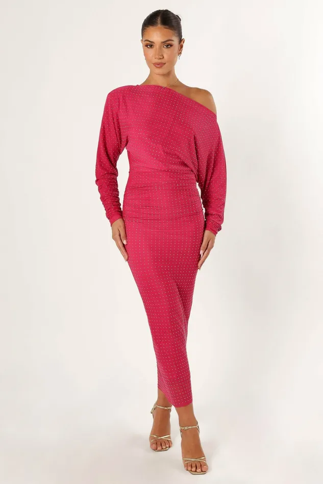 Petal and Pup Off The Shoulder Dresses Women Loeve Long Sleeve Midi Dress Pink