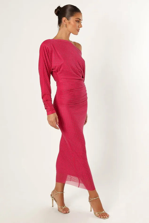 Petal and Pup Off The Shoulder Dresses Women Loeve Long Sleeve Midi Dress Pink