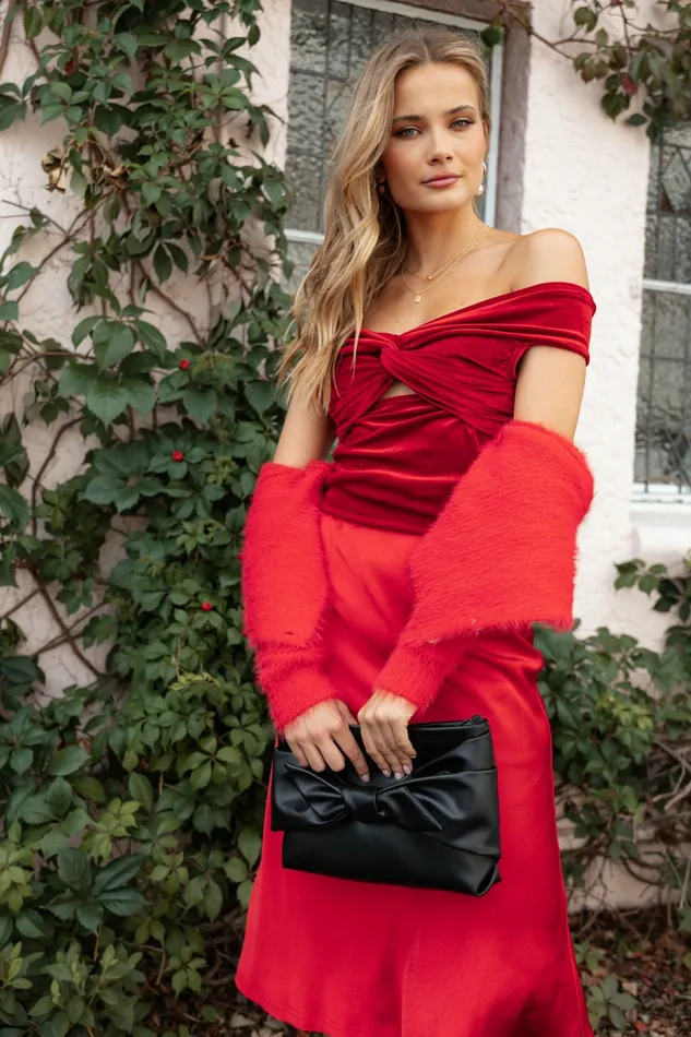 Petal and Pup Off The Shoulder Tops Women Rita Velvet Off Shoulder Top Red