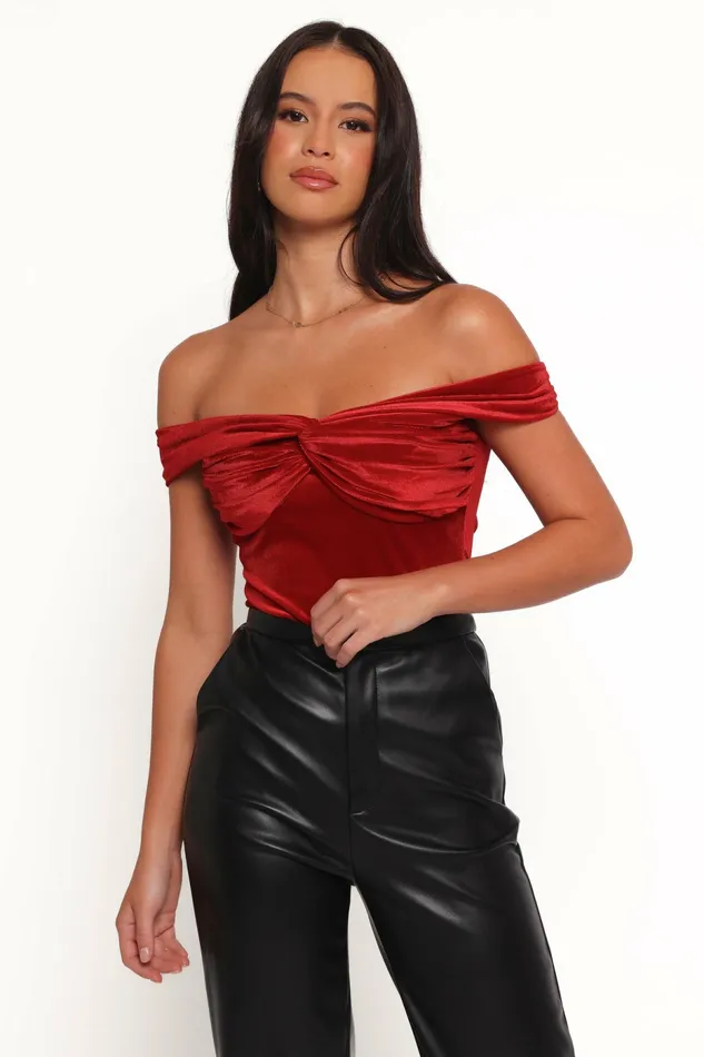 Petal and Pup Off The Shoulder Tops Women Rita Velvet Off Shoulder Top Red