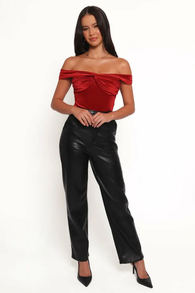 Petal and Pup Off The Shoulder Tops Women Rita Velvet Off Shoulder Top Red
