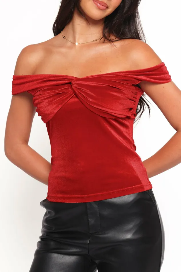 Petal and Pup Off The Shoulder Tops Women Rita Velvet Off Shoulder Top Red