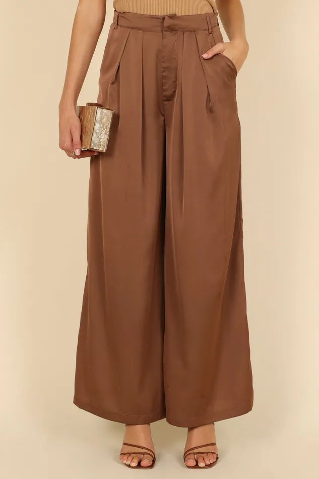 Petal and Pup Pants Women Wellington Wide Leg Satin Pant Mocha