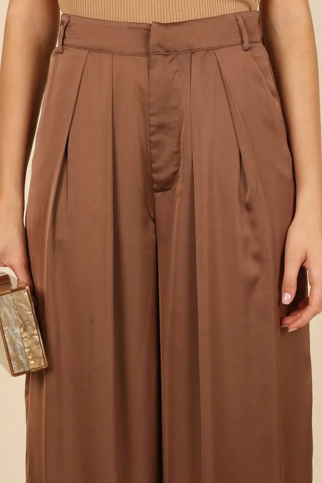 Petal and Pup Pants Women Wellington Wide Leg Satin Pant Mocha