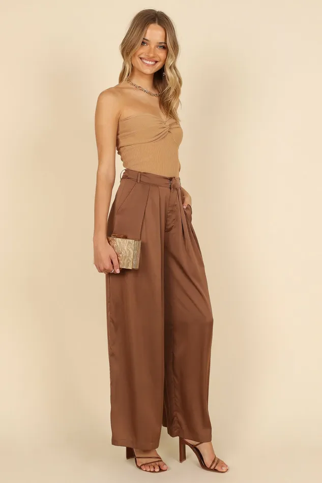 Petal and Pup Pants Women Wellington Wide Leg Satin Pant Mocha