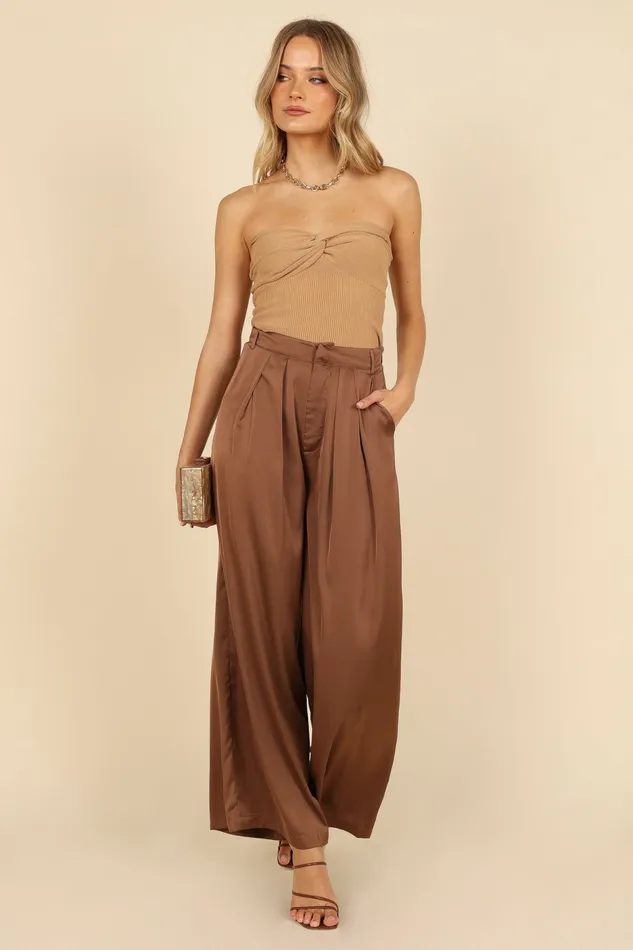 Petal and Pup Pants Women Wellington Wide Leg Satin Pant Mocha