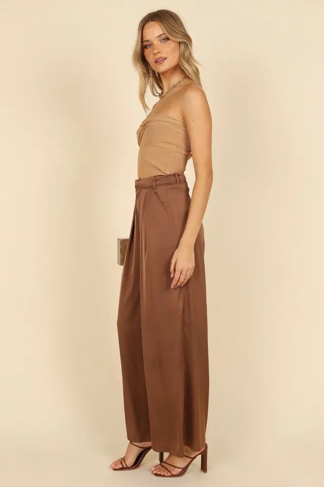 Petal and Pup Pants Women Wellington Wide Leg Satin Pant Mocha