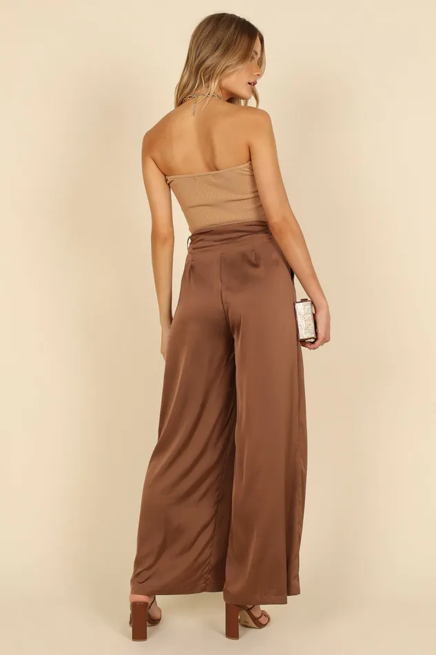 Petal and Pup Pants Women Wellington Wide Leg Satin Pant Mocha