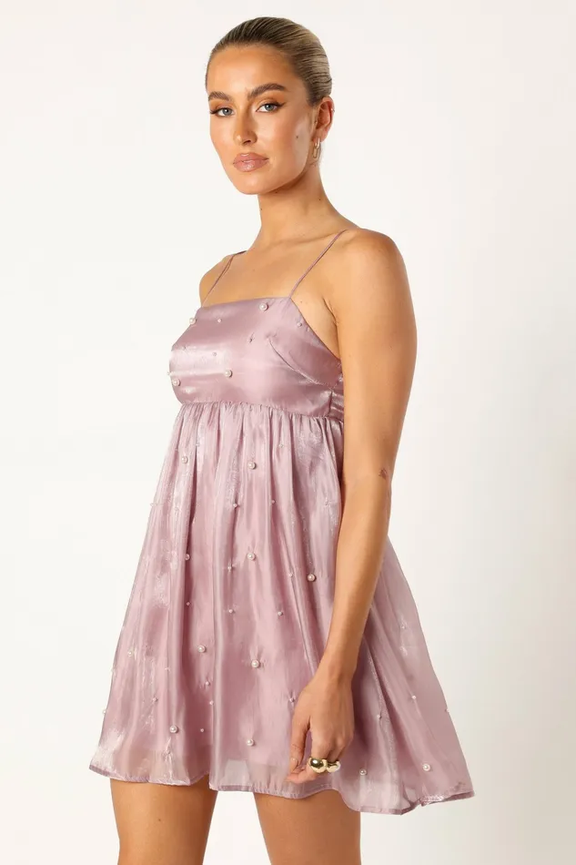 Petal and Pup Satin Dresses Women Silase Pearl Trim Mini Dress Mauve