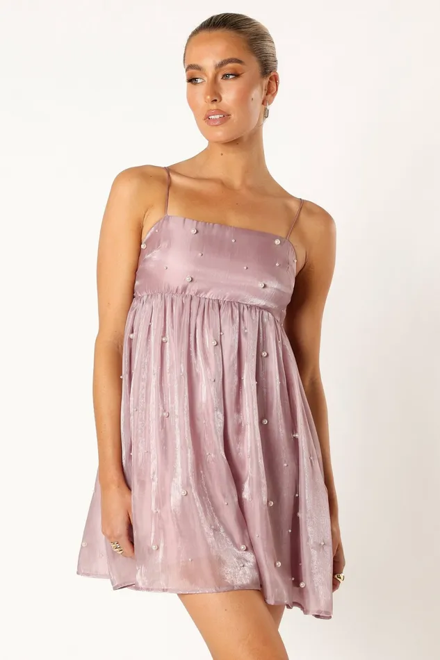 Petal and Pup Satin Dresses Women Silase Pearl Trim Mini Dress Mauve